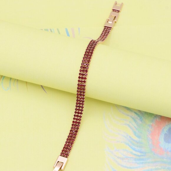 "Elegant Rose Gold Bracelet with Ruby Red Stones, XPBL1021 - Picture 3 of 11